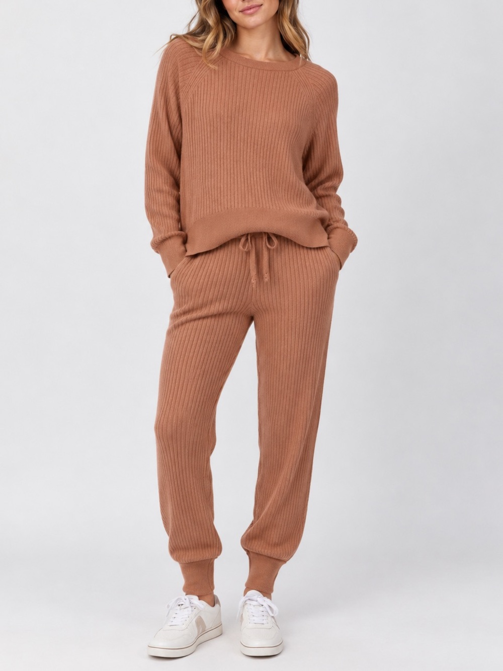 Spiritual Gangster Luxe Rib Jogger Set in Rust/Caramel